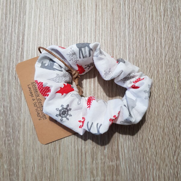 Chouchou élastique sapins biche et faon gris et rouge