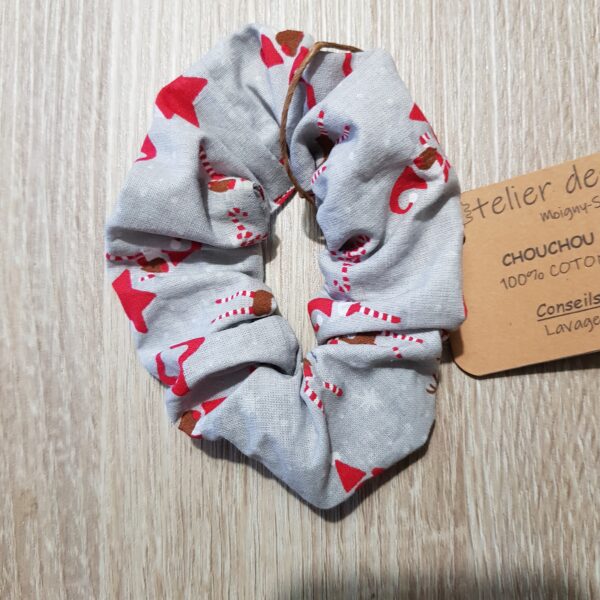 Chouchou élastique lutin et renne gris et rouge