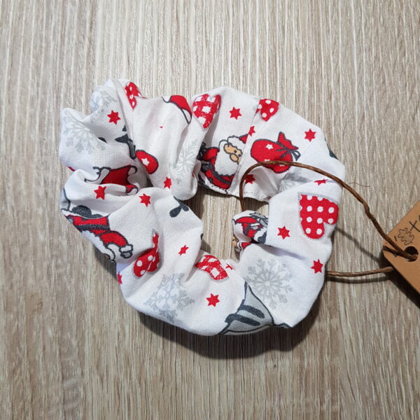 Chouchou élastique père Noël et rennes gris et rouge