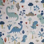 Dinosaures bleus et vert menthe sur fond blanc