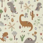 Dinosaures marron sur fond écru